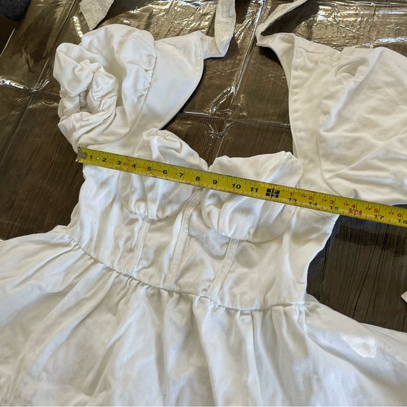ASOS luxe puff sleeve corset mini skater dress in white denim size 10 - Picture 11 of 12